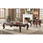 Acme Forsythia Rectangular Wooden Coffee Table in Marble and Walnut