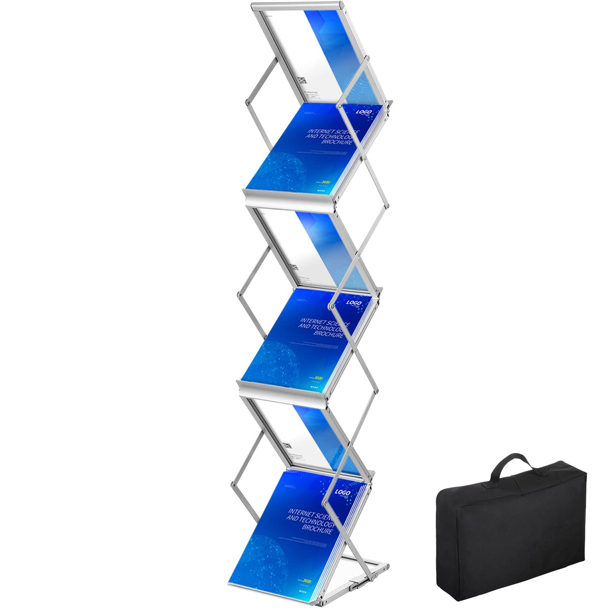 VEVOR Literature Rack, 6 Pockets, Pop up Aluminum Magazine Rack, Lightweight catalog Holder Stand wcarrying Bag for Living Room,