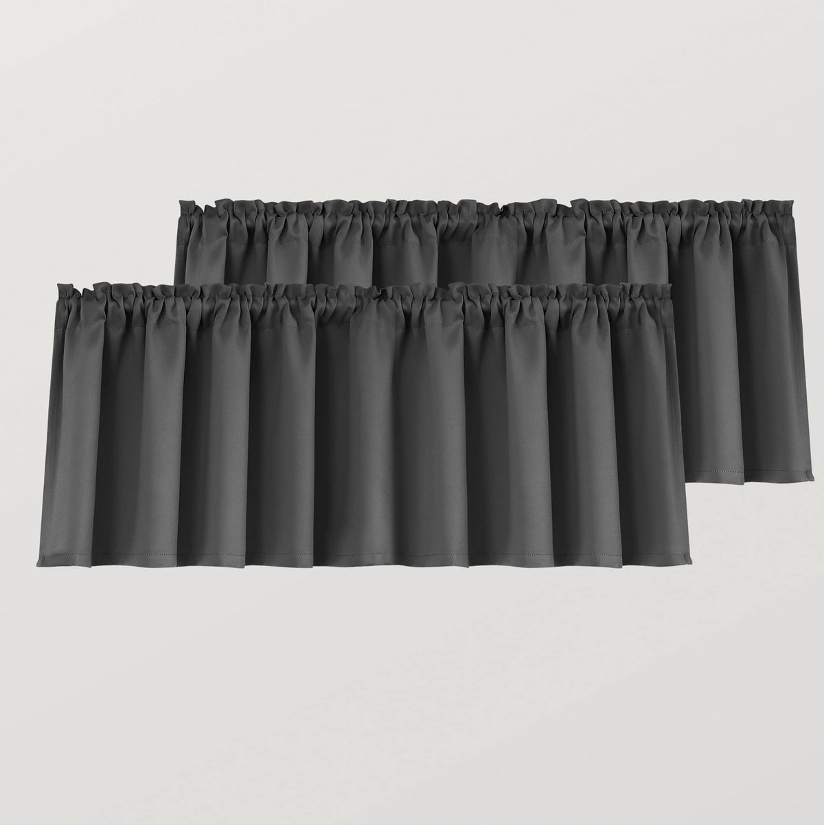 Mrs.Naturall Dark Grey Valance Curtains for Kitchen Window Set of 2 Pack Blackout Room Darkening Gray Valances for Bathroom Base