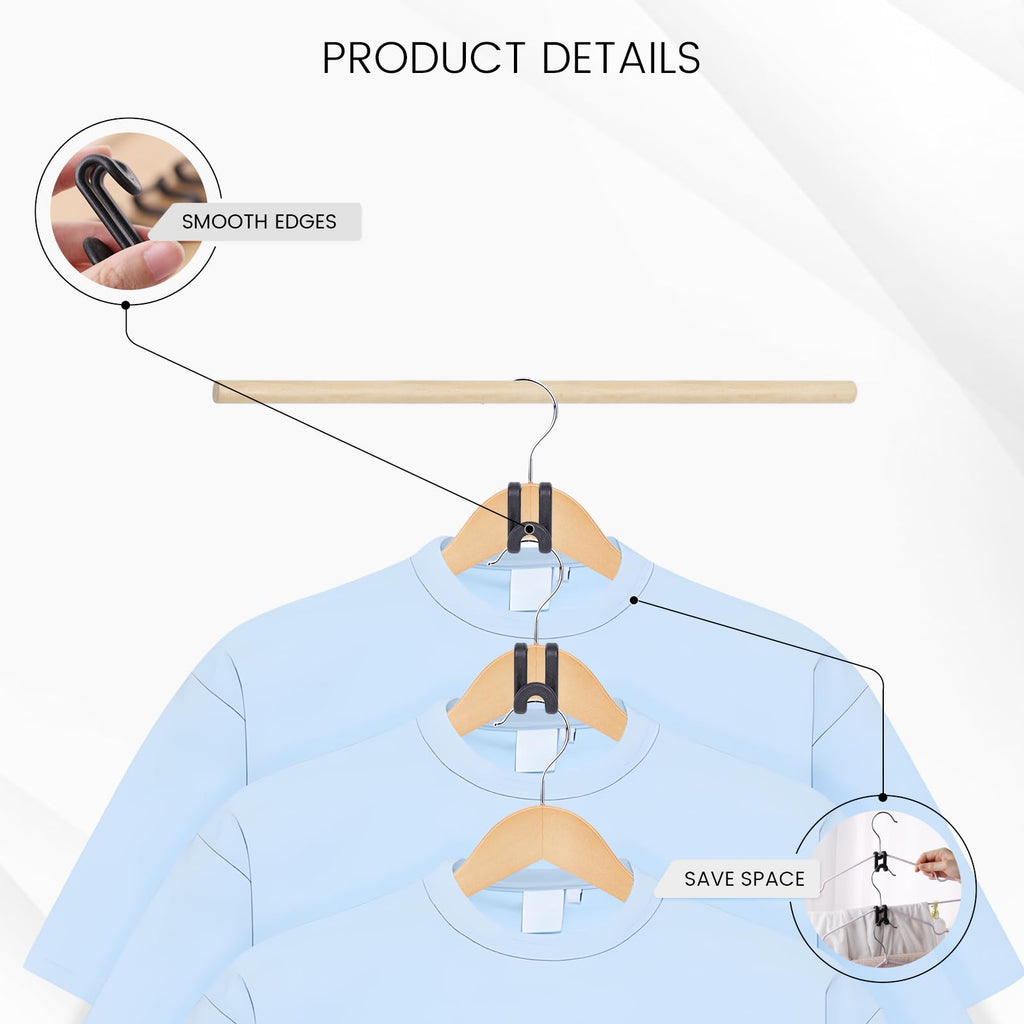 Hakday 60Pcs Hanger Connector Hooks, Black Clothes Hanger Connector Heavy Duty Space Saving Hooks For Velvet Hangers Wooden Hang
