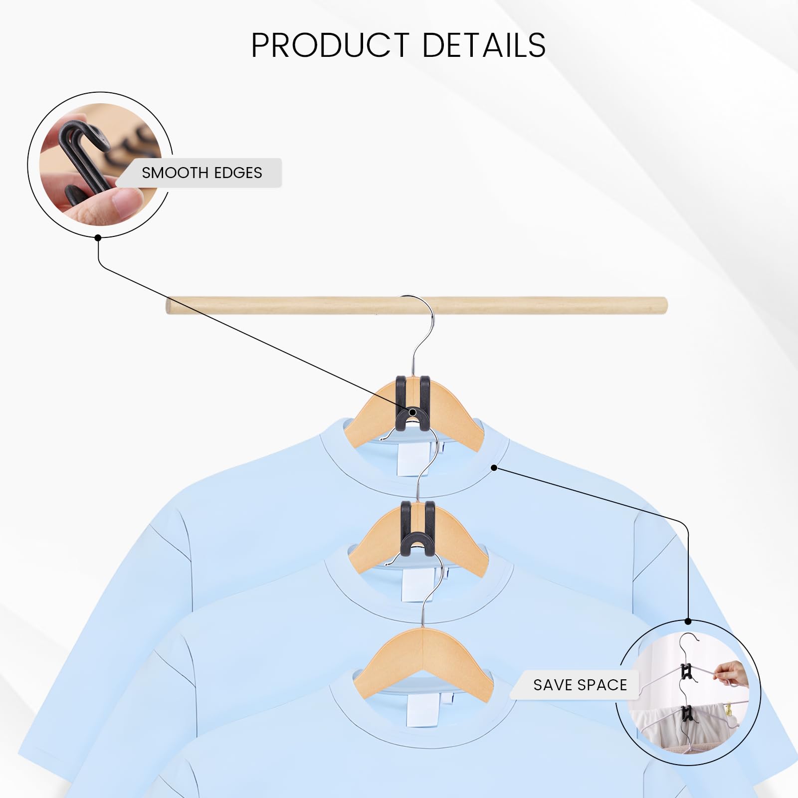 Hakday 60Pcs Hanger Connector Hooks, Black Clothes Hanger Connector Heavy Duty Space Saving Hooks For Velvet Hangers Wooden Hang