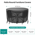 Mrrihand Round Patio Furniture Cover - Outdoor Chair Covers Waterproof Heavy Duty 600D Outdoor Table Chair Set Covers Anti-Fading Cover For Outdoor Furniture Set, 62' Diax28 H, Black