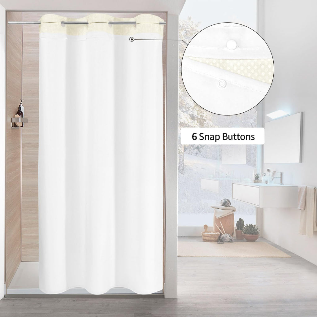 Mitovilla Ivory Waffle Small Stall Shower Curtain 36 X 74, No Hooks Required Half Size Narrow Fabric Cloth Shower Curtain Set Wi