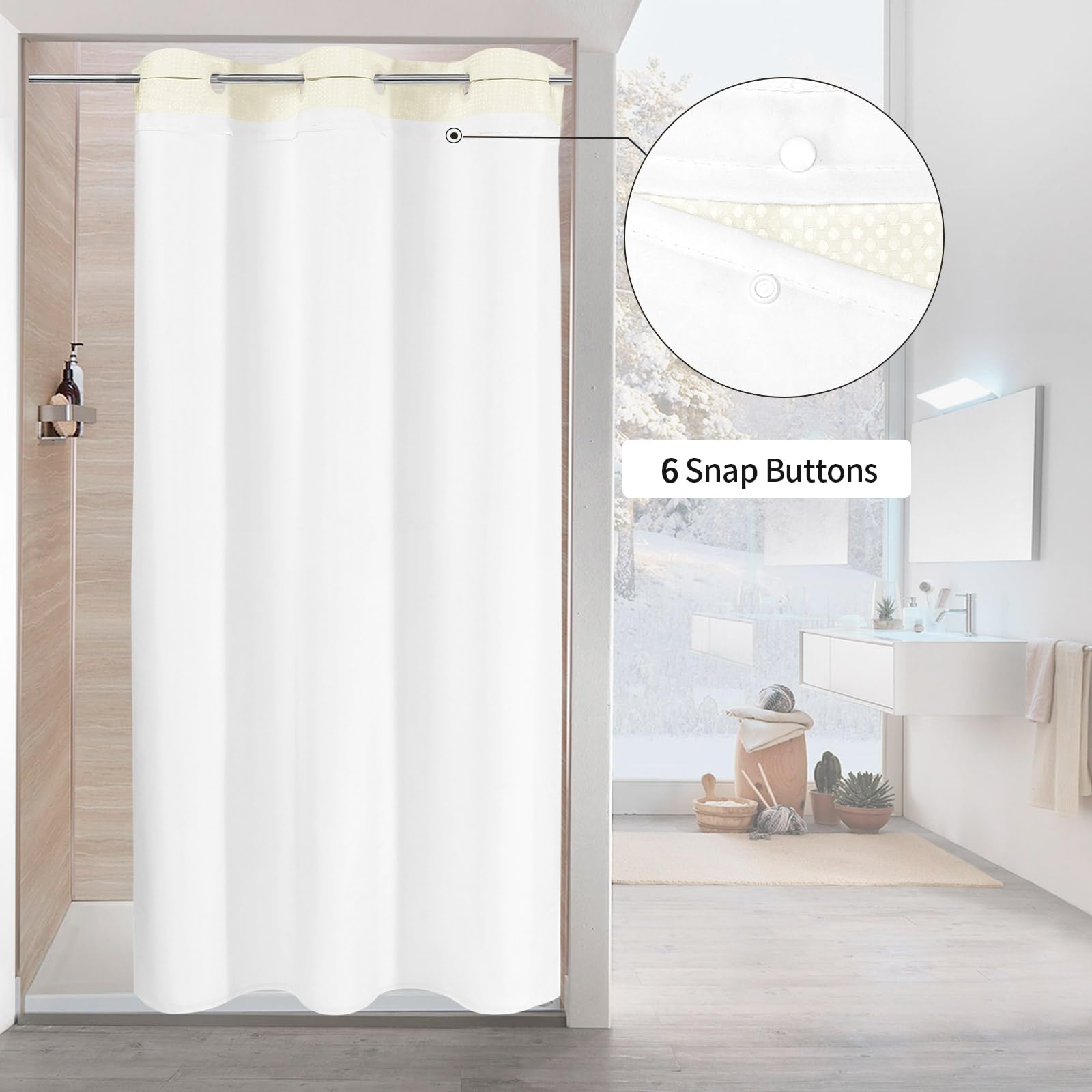Mitovilla Ivory Waffle Small Stall Shower Curtain 36 X 74, No Hooks Required Half Size Narrow Fabric Cloth Shower Curtain Set Wi