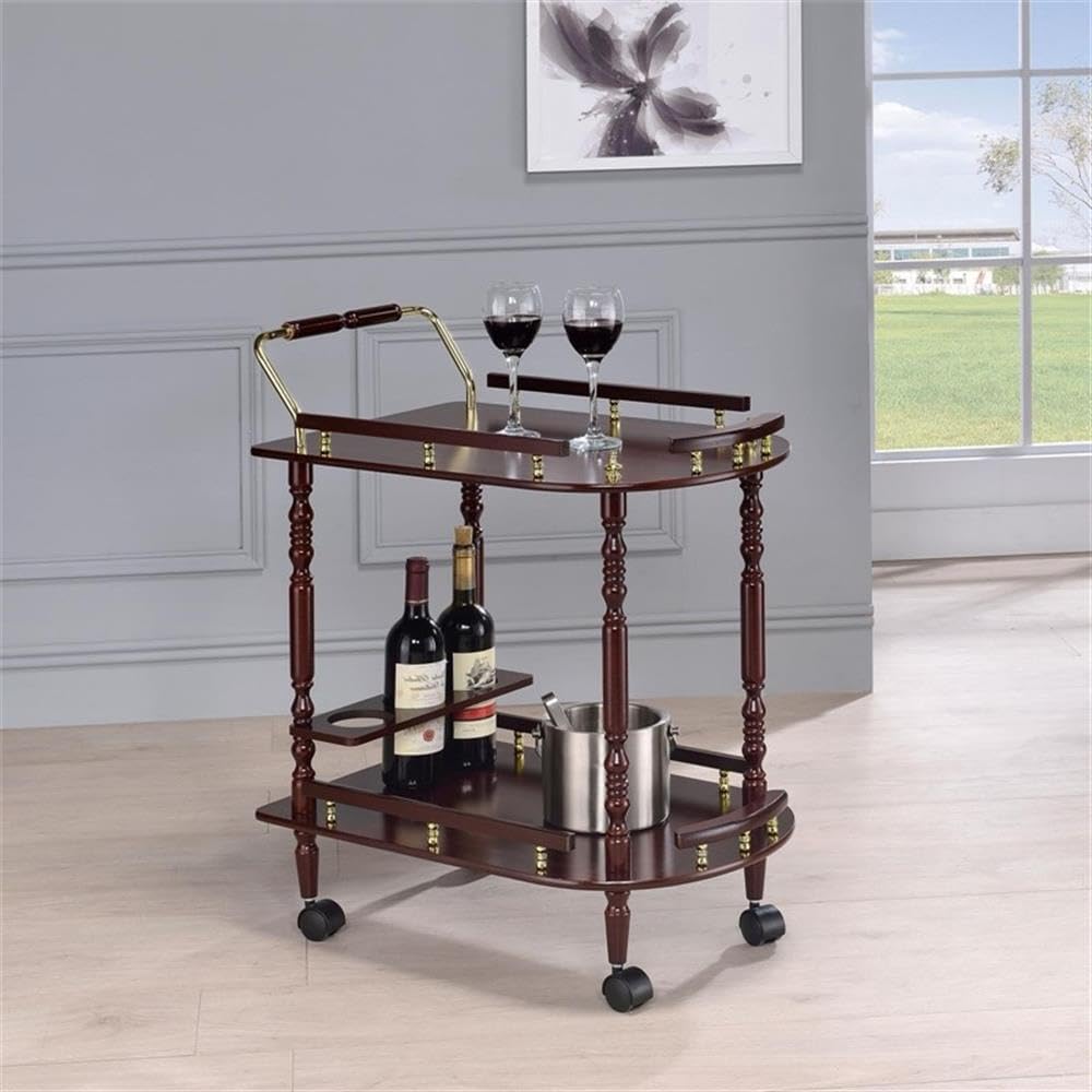 Coaster Home Furnishings Palmer 2-Tier Serving Cart Merlot and Brass