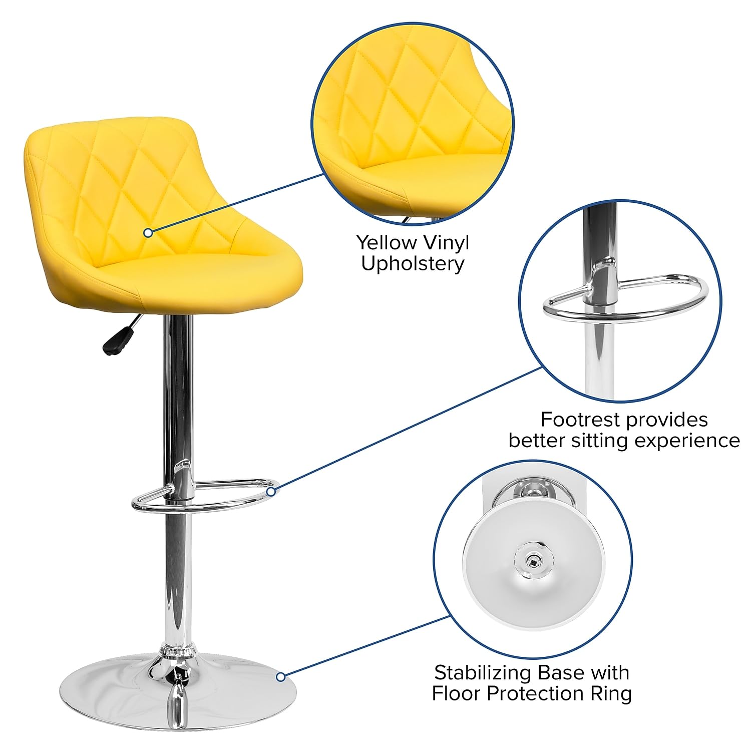 Flash Furniture Bucket Seat Adjustable Height Barstool Yellow