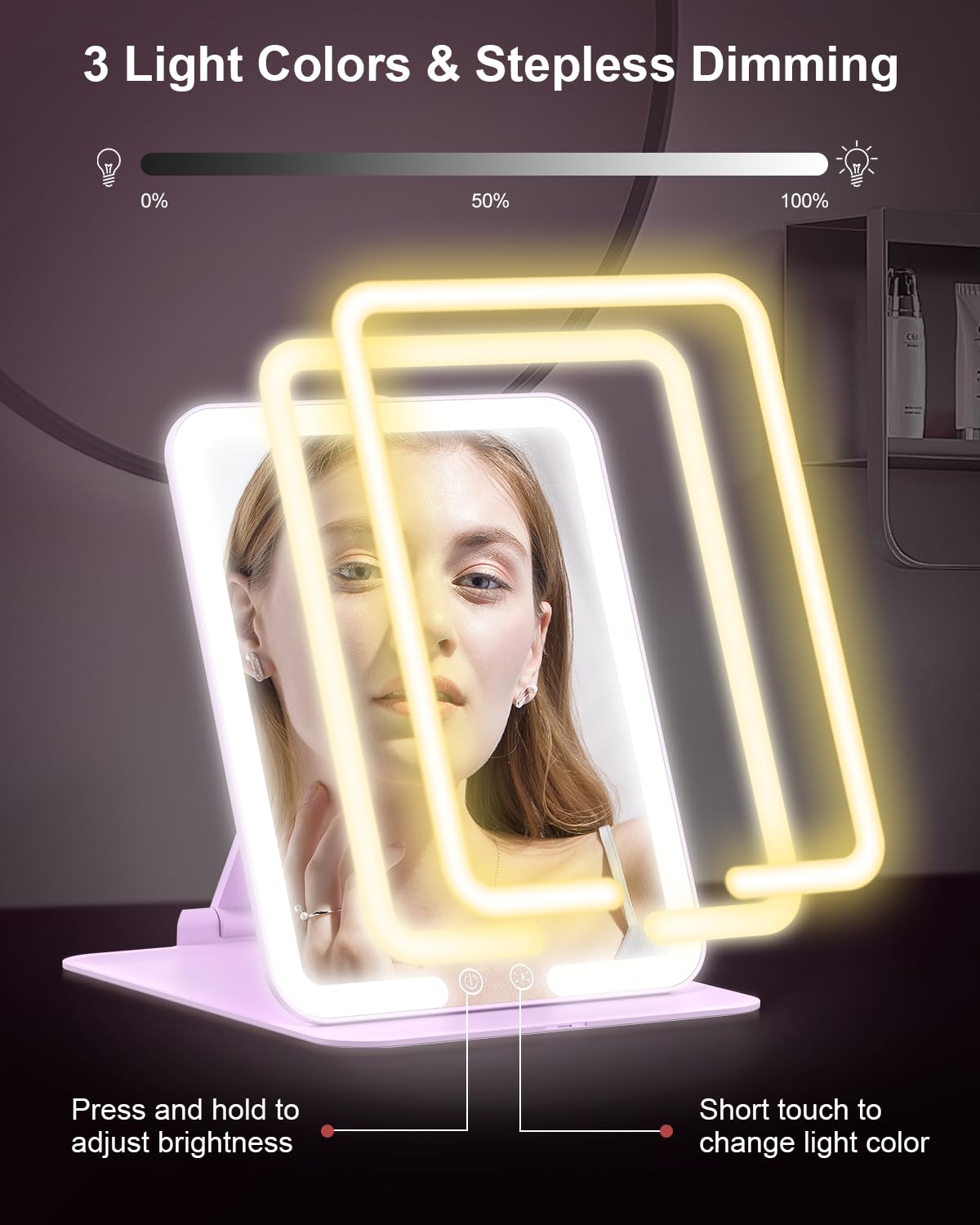 Gospire Travel Makeup Mirror With Lights And Magnification 10X, Portable Make Up Compact Tabletop Mirror With Adjustable Stand,