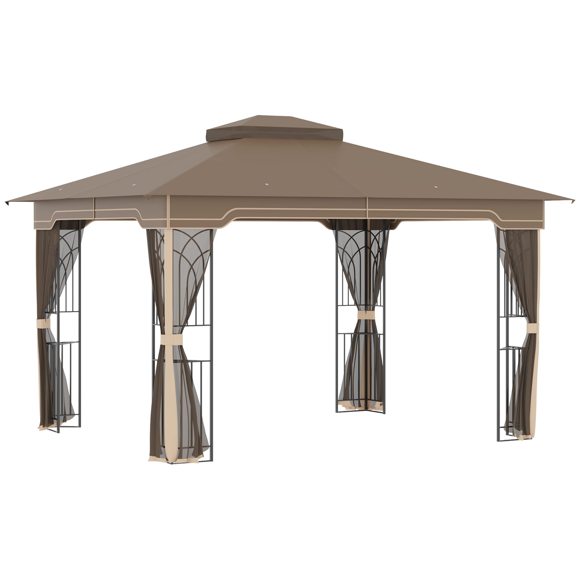 Outsunny 10' X 12' Patio Gazebo, Double Roof Outdoor Canopy Shelter With Corner Frame And Mesh Netting For Garden, Lawn, Backyar