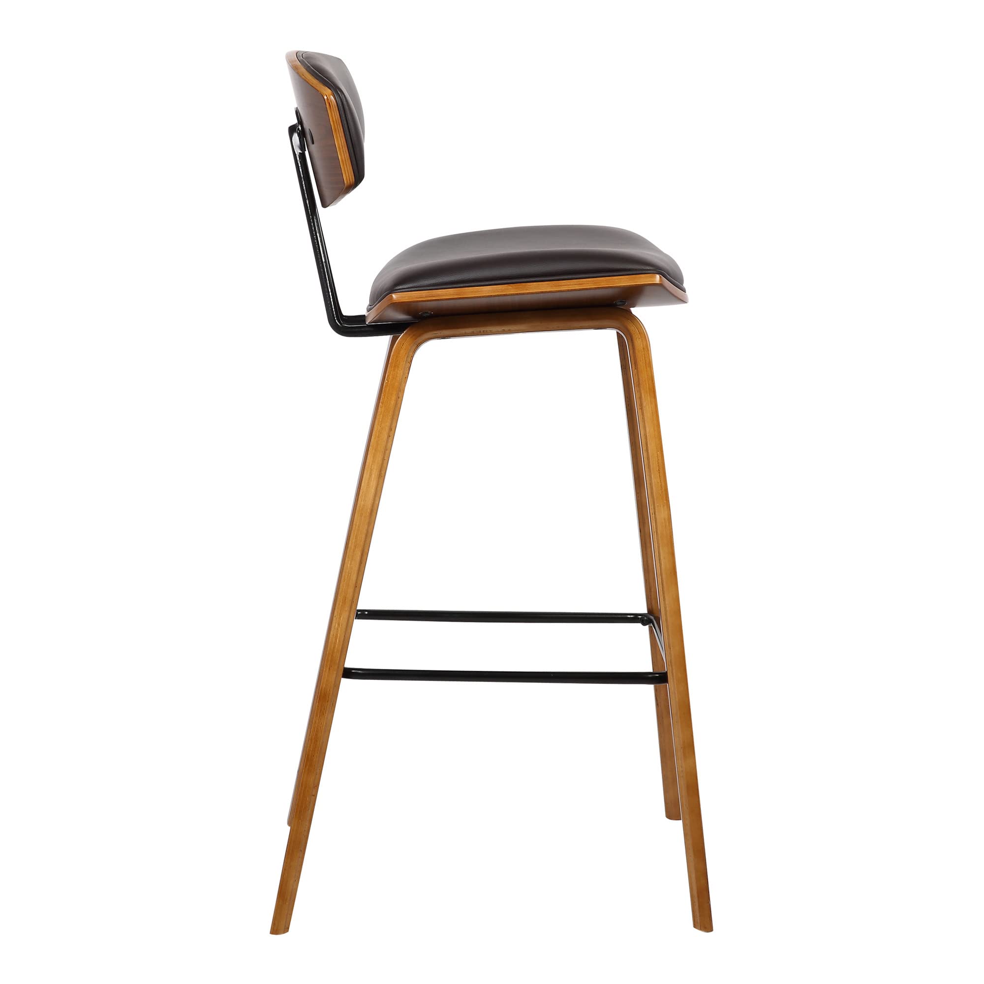 HomeRoots Poplar, Metal, Faux Leather 29â€ Brown Faux Leather Mid Century Modern Bar Stool