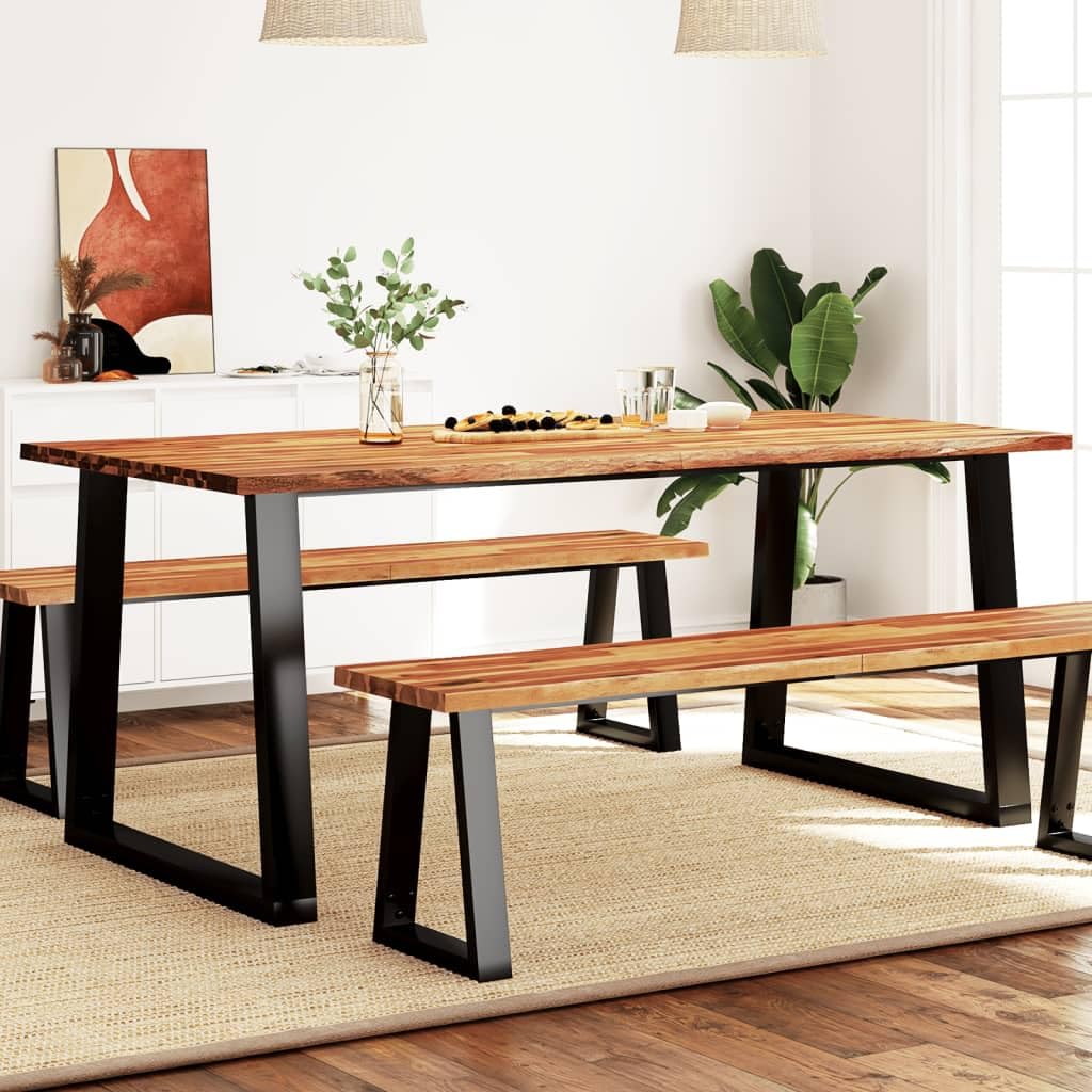 vidaXL Solid Acacia Wood Dining Table with Live Edge and Sturdy U-Shaped Legs, Perfect for Dining Room or Kitchen