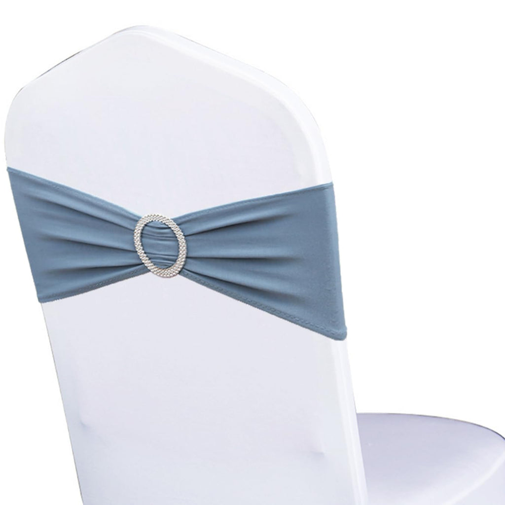 Wensinl Pack Of 50 Stretch Dusty Blue Chair Sash For Wedding, Elastic Lycra Chair Bands With Buckle Slider, Spandex Chair Bows F
