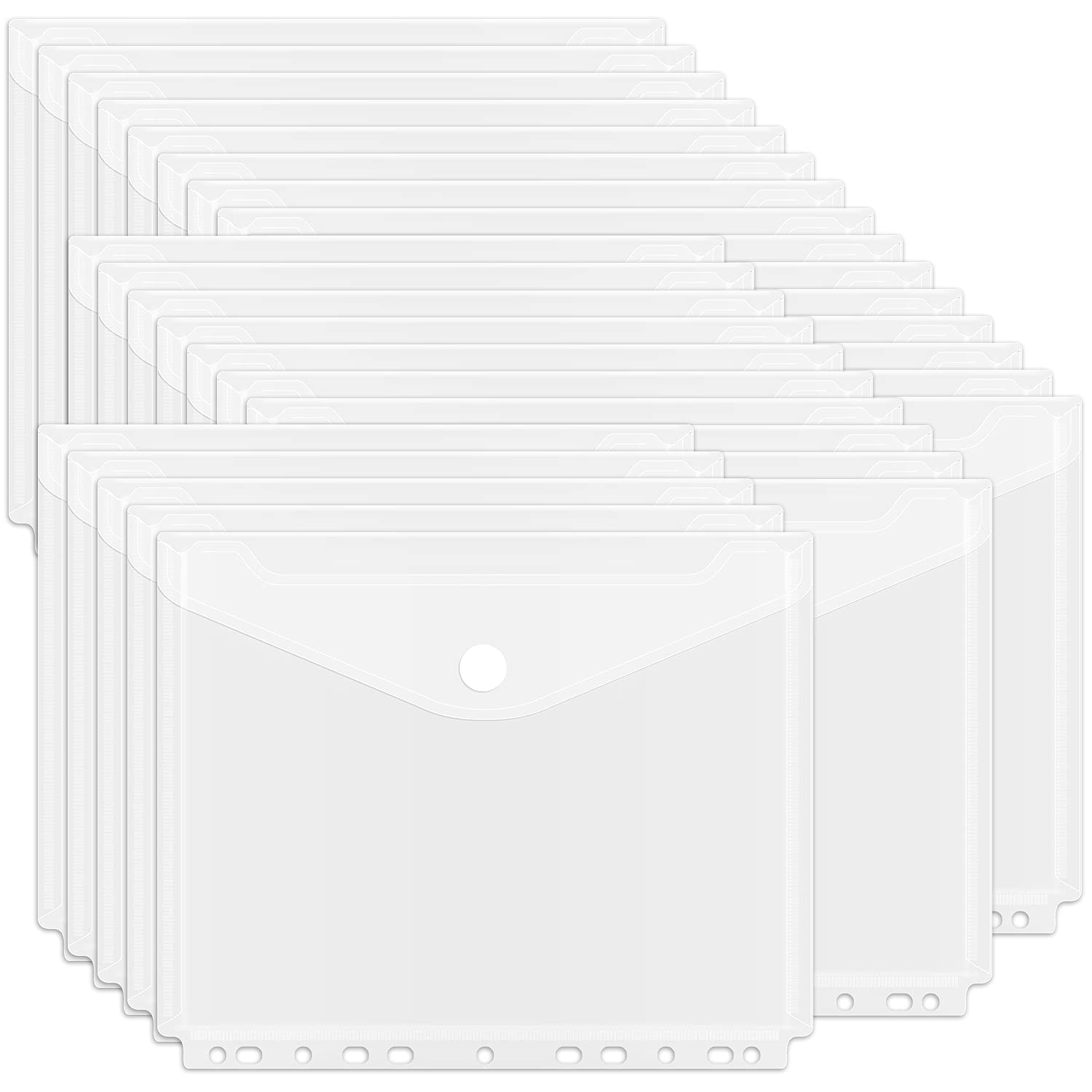 Eoout 30Pcs Binder Pocket, Binder Organizer, 11 Holes Clear Poly Binder Envelope With Hook And Loop Closure, Plastic Binder Fold