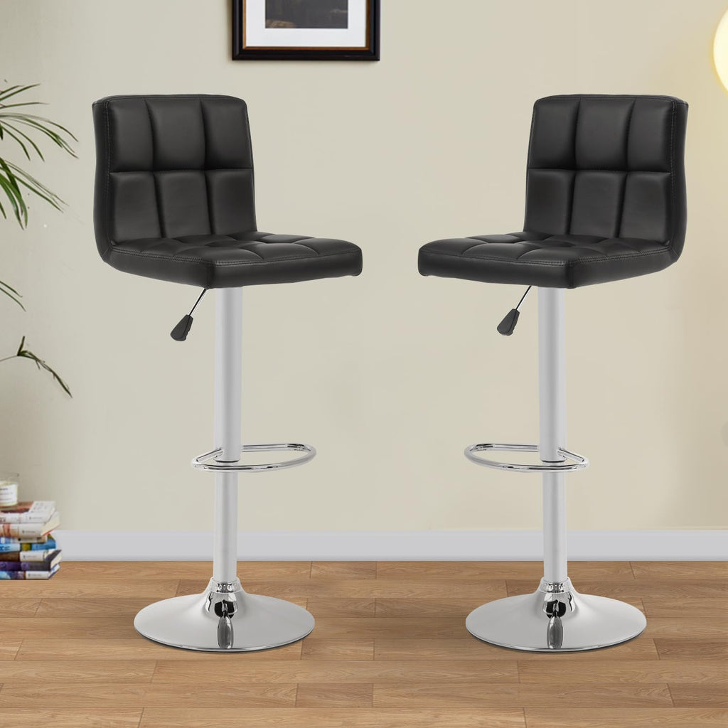 Bestoffice Bar Stools Set Of 2, Adjustable Swivel Bar Stools, Counter Height Bar Stools With Back Pu Leather Armless Hydraulic Kitchen Counter Bar Stool (Black)