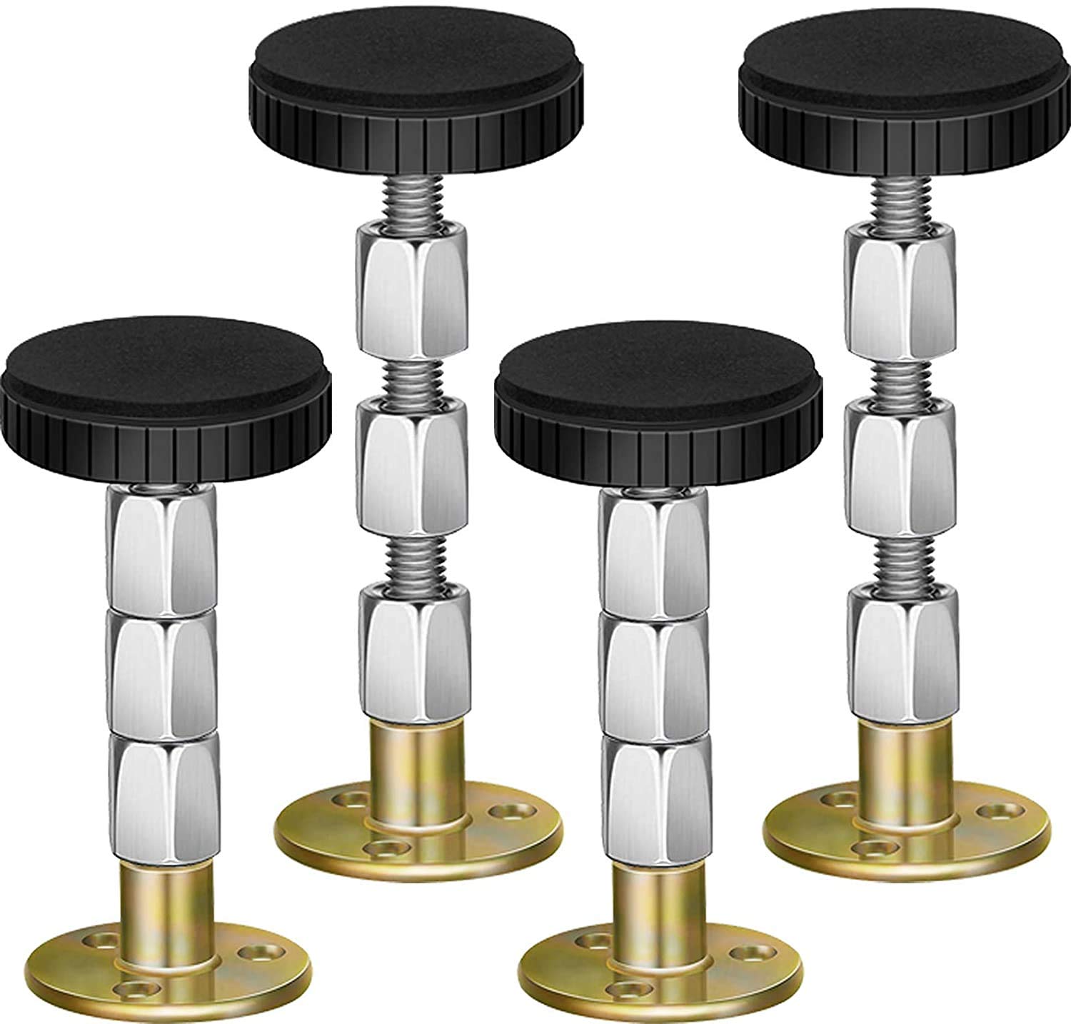 Bedexut Adjustable Threaded Headboard Stoppers Fixer, Bedside Antishake Telescopic Support Stabilizer, 4 Pack Metal Bed Frame Anti-Shake Tool For Room Wall, Beds, Cabinets, Sofas. (Gold 27-114Mm)
