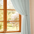 Homemonde Faux Linen Sheer Curtains With Rod Pocket Style Light Filtering 5 Feet Drapes Pack Of 2, Beautiful Border Pompoms  Si