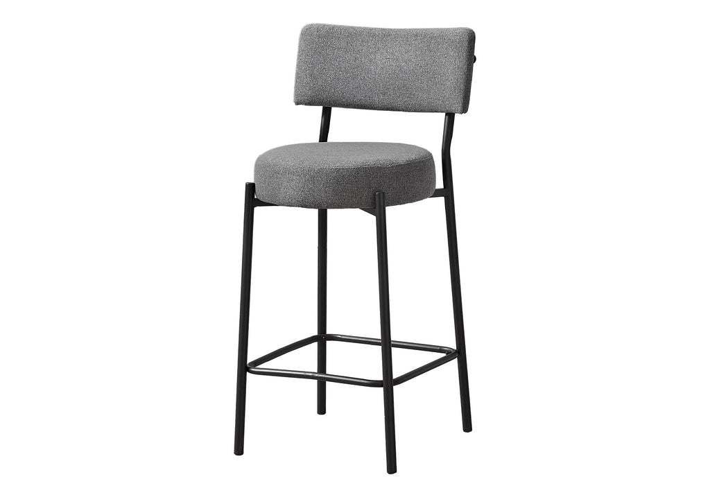 Monarch Specialties I 2246 Barstool, Counter Height, Set of 2, Kitchen, Grey Fabric, Black Metal, Contemporary, Modern
