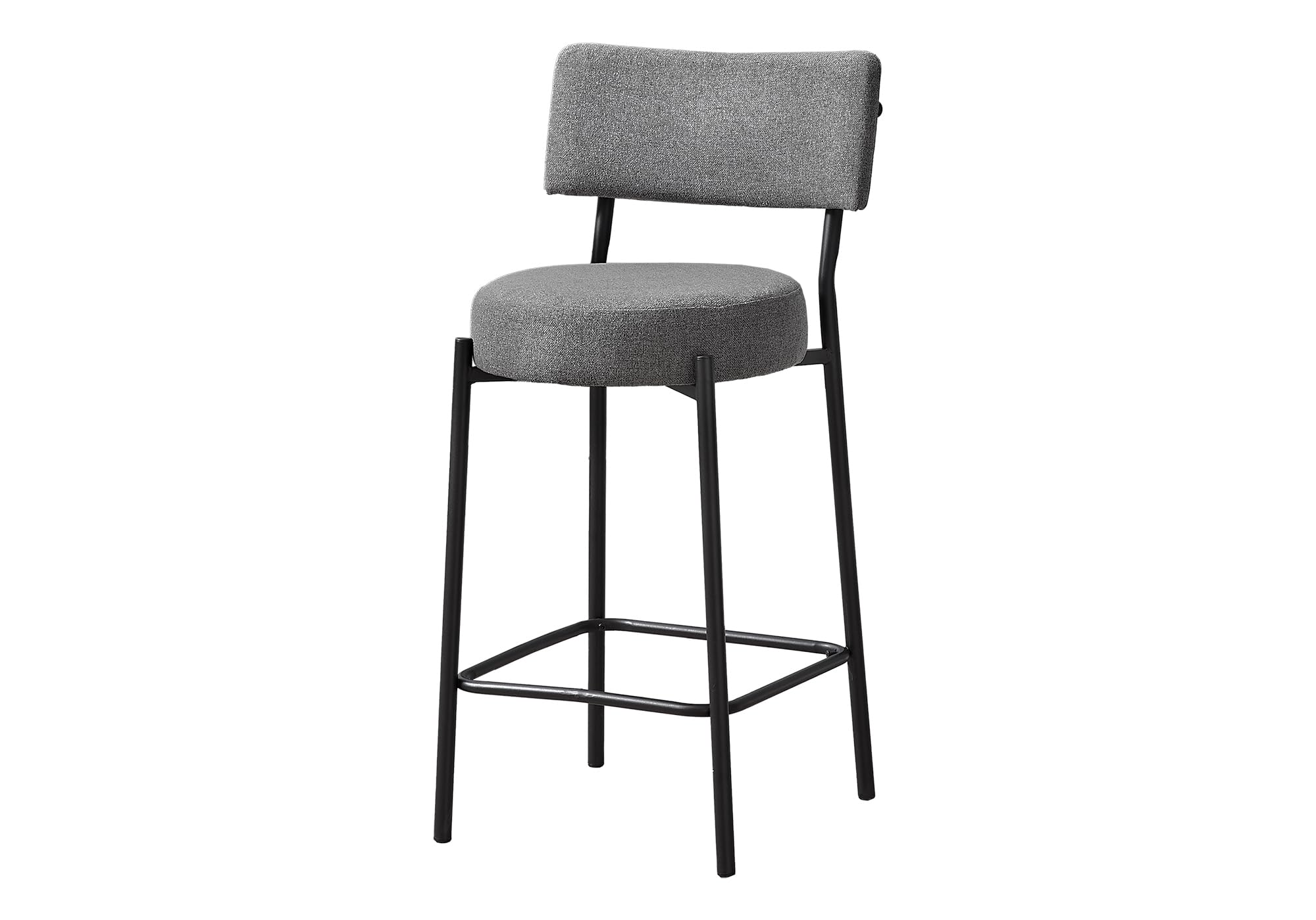 Monarch Specialties I 2246 Barstool, Counter Height, Set of 2, Kitchen, Grey Fabric, Black Metal, Contemporary, Modern