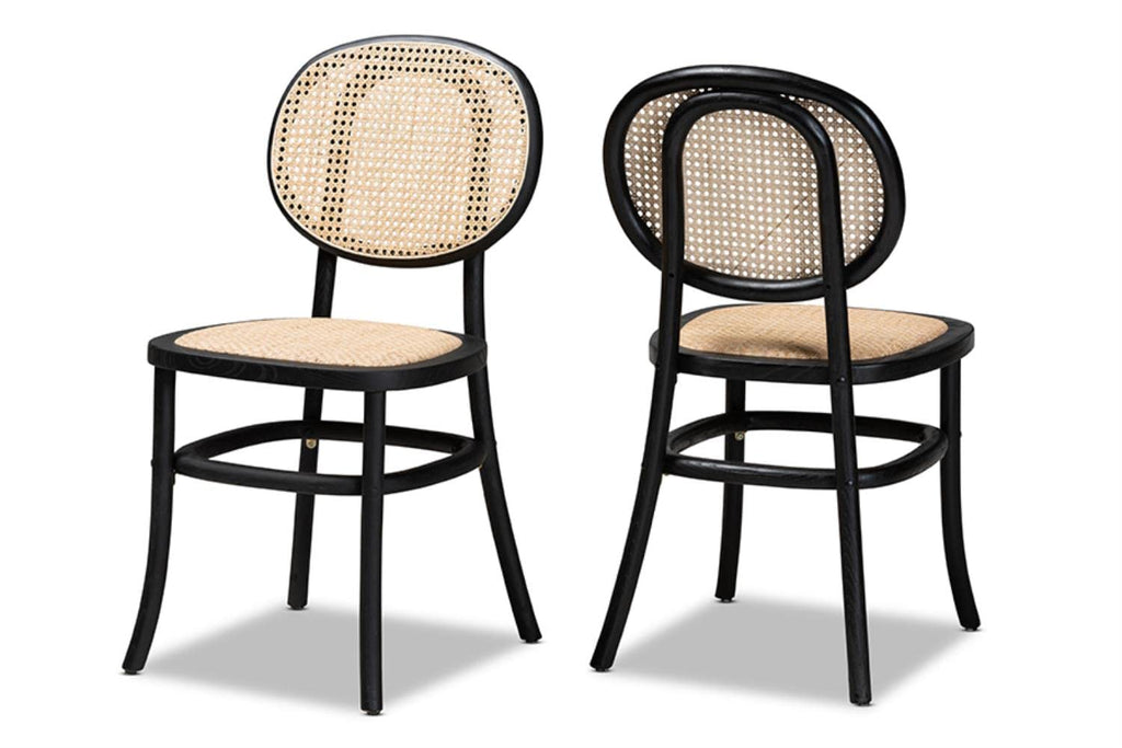 Baxton Studio Garold Brown and Black Wood 2-Piece Cane Dining Chair Set