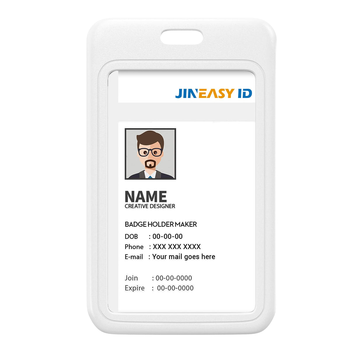 Jineasy Id 2 Pack White Hard Plastic Id Badge Holder Vertical Lanyard Id Card Case