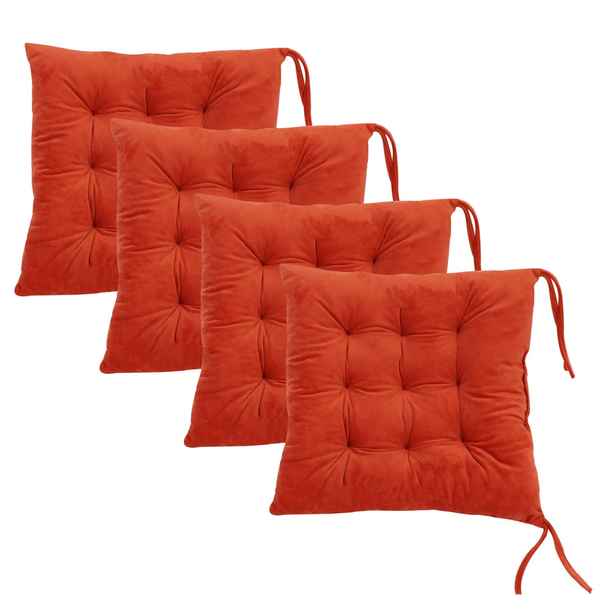 Set Of 4 Square Chair Pads Indoor Seat Cushions Pillows With Ties Soft Comfortable Non Slip Chair Mat For Kitchen Dining Office