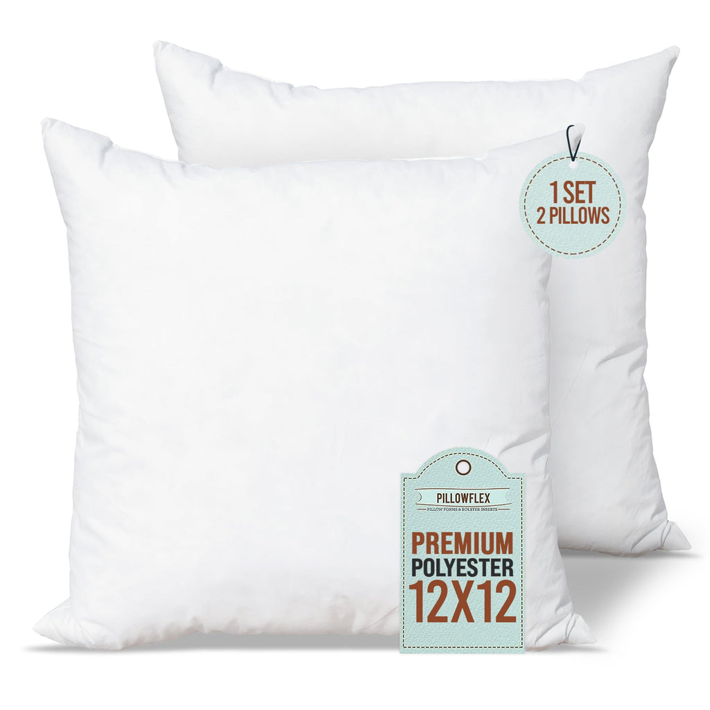 Pillowflex Set of 2 (12x16) Premium Polyester Pillow Inserts - European Rectangle Pillow Forms, Machine Washable, Sham Pillow In