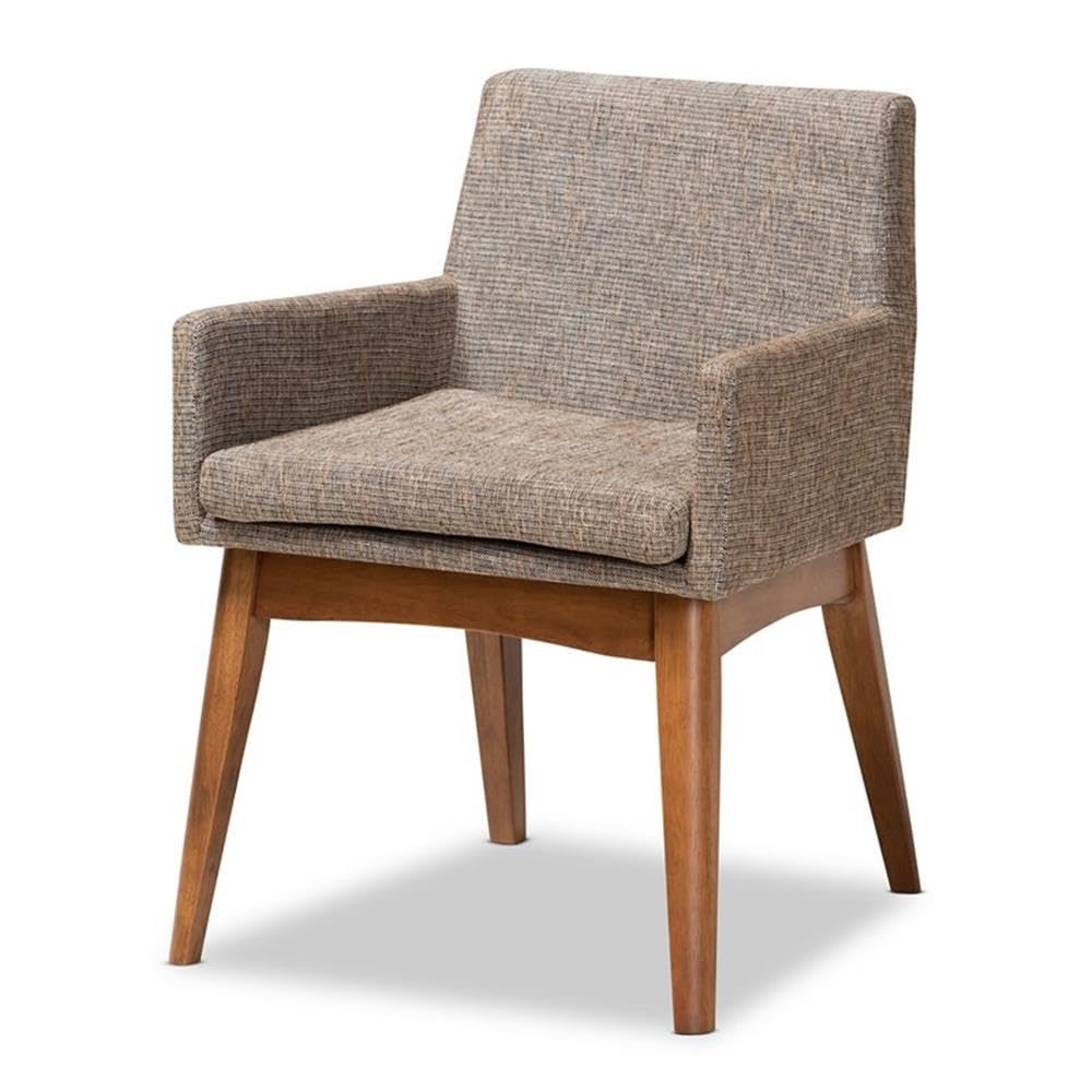 Baxton Studio Dorina Mid-Century Modern Gravel Fabric Upholstered and Walnut Brown Finished Wood 5-Piece Dining Set