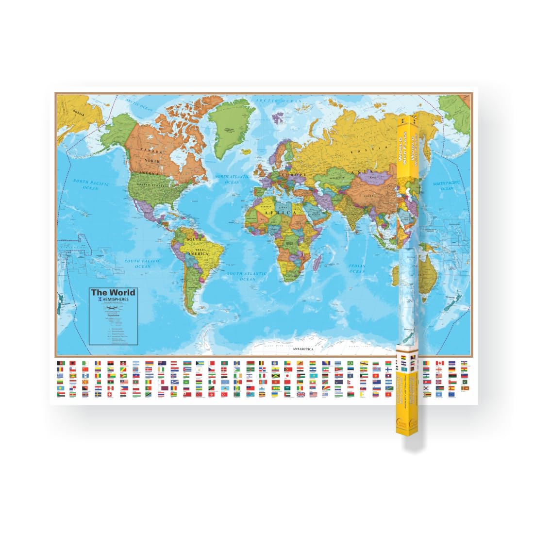 Waypoint Geographic Blue Ocean Series World Wall Map, Laminated World Map Poster, Educational Wall Art For Home, Classroom, Or O