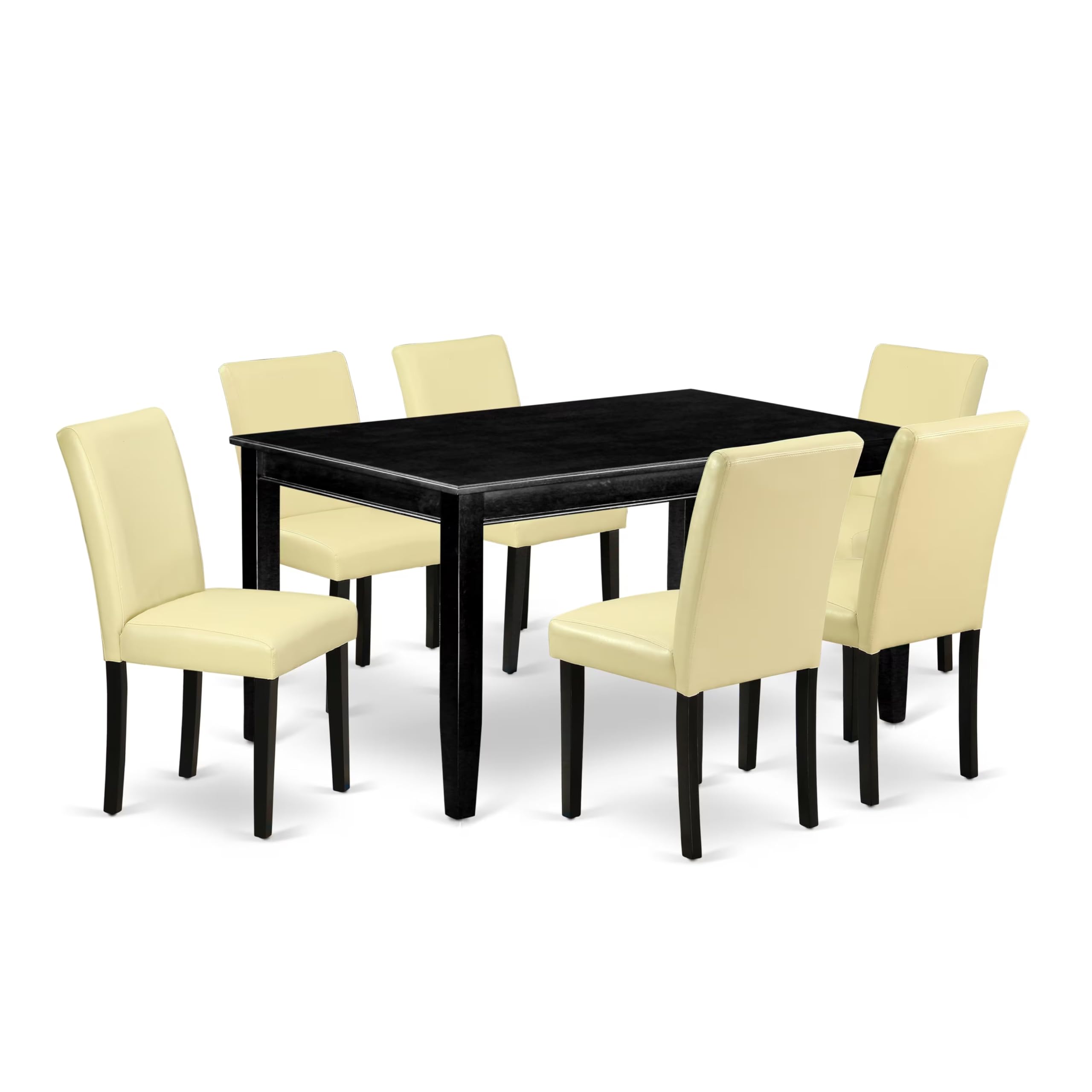 East West Furniture Duab7-Blk-73 7 Piece Kitchen Table & Chairs Set Consist Of A Rectangle Dining Room Table And 6 Eggnog Faux Leather Upholstered Chairs, 36X60 Inch, Black