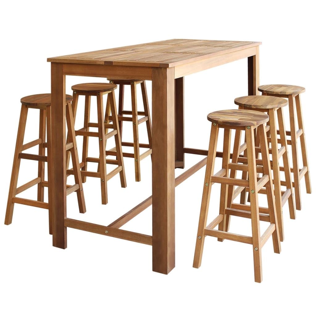 vidaXL Bar Table and Stool 7 Piece, Bar Stool for Home Kitchen Cafe Dining Room, Pub Table, Counter Stool, Farmhouse Style, Solid Acacia Wood