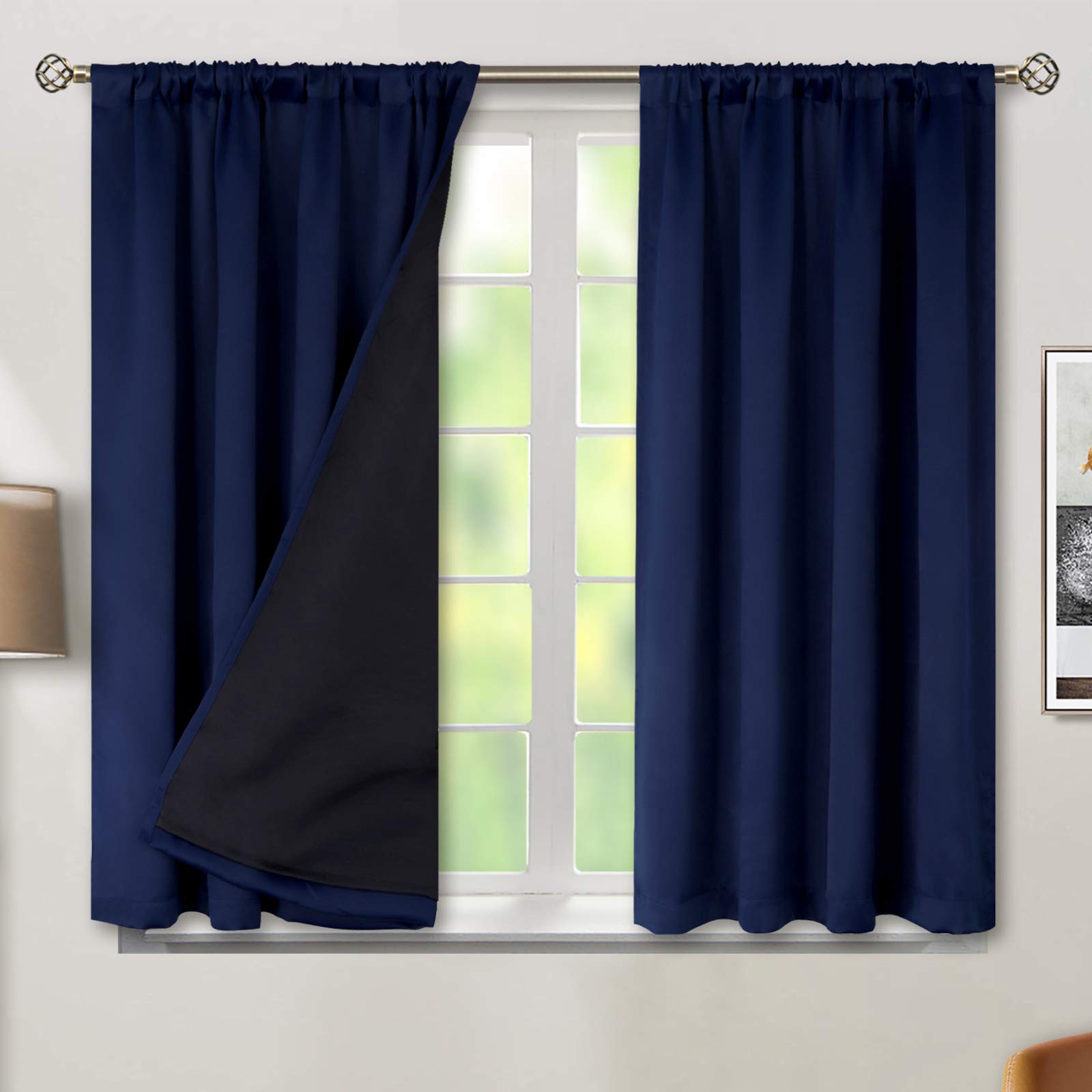 Bgment Blackout Curtains For Bedroom 54 Inch Length, Rod Pocket 100% Blackout Curtains With Thermal Liner Room Darkening Curtain