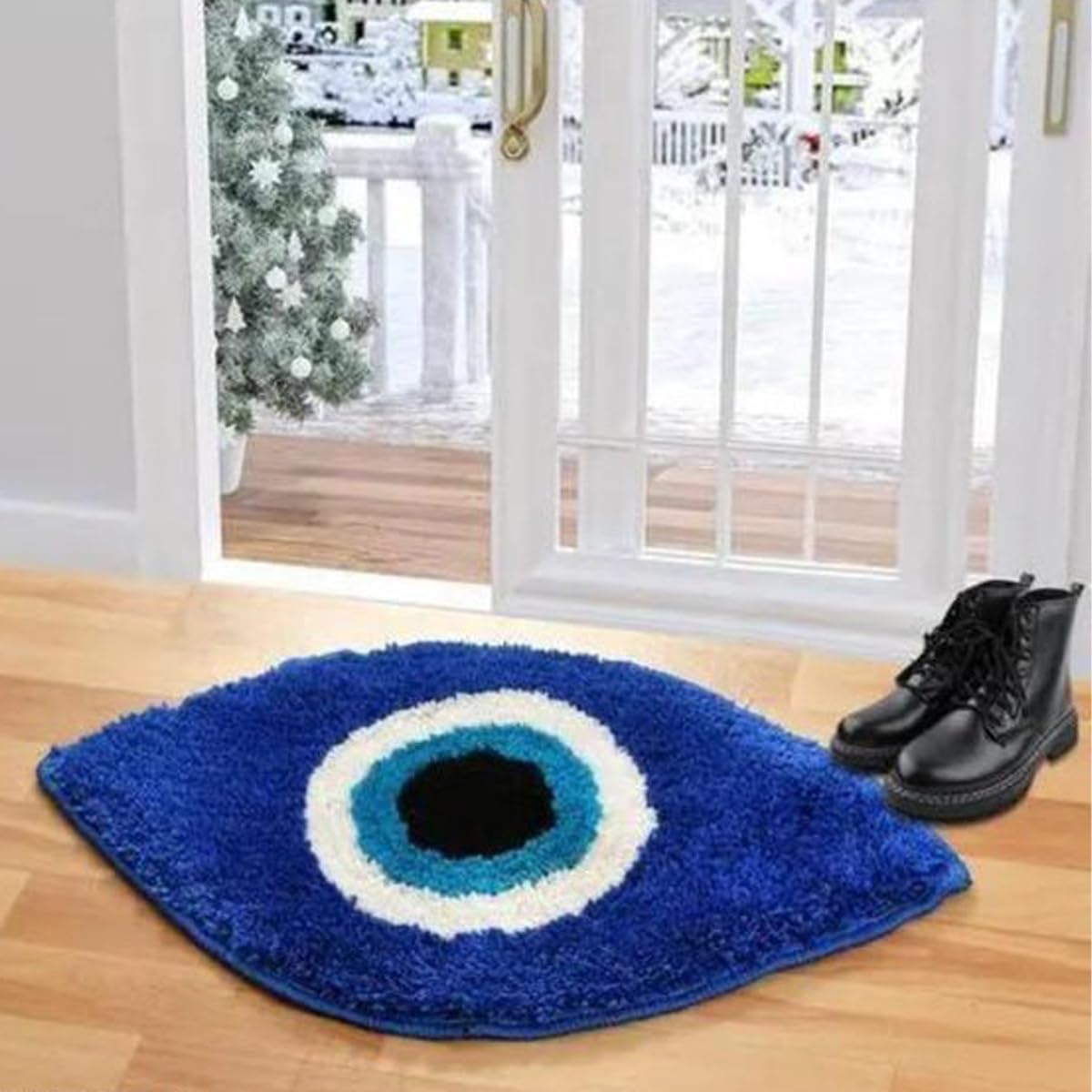 Adequate Evil Eye Bath Mat, Decorative Door mat,Royal Blue and White,Traditional Greek Design,NonSlip Floor Mat,Oval Shape,40 *