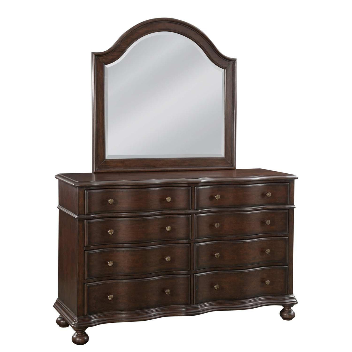 American Woodcrafters Rodanthe 8-Drawer Wood Dresser And Mirror In Tobacco Brown