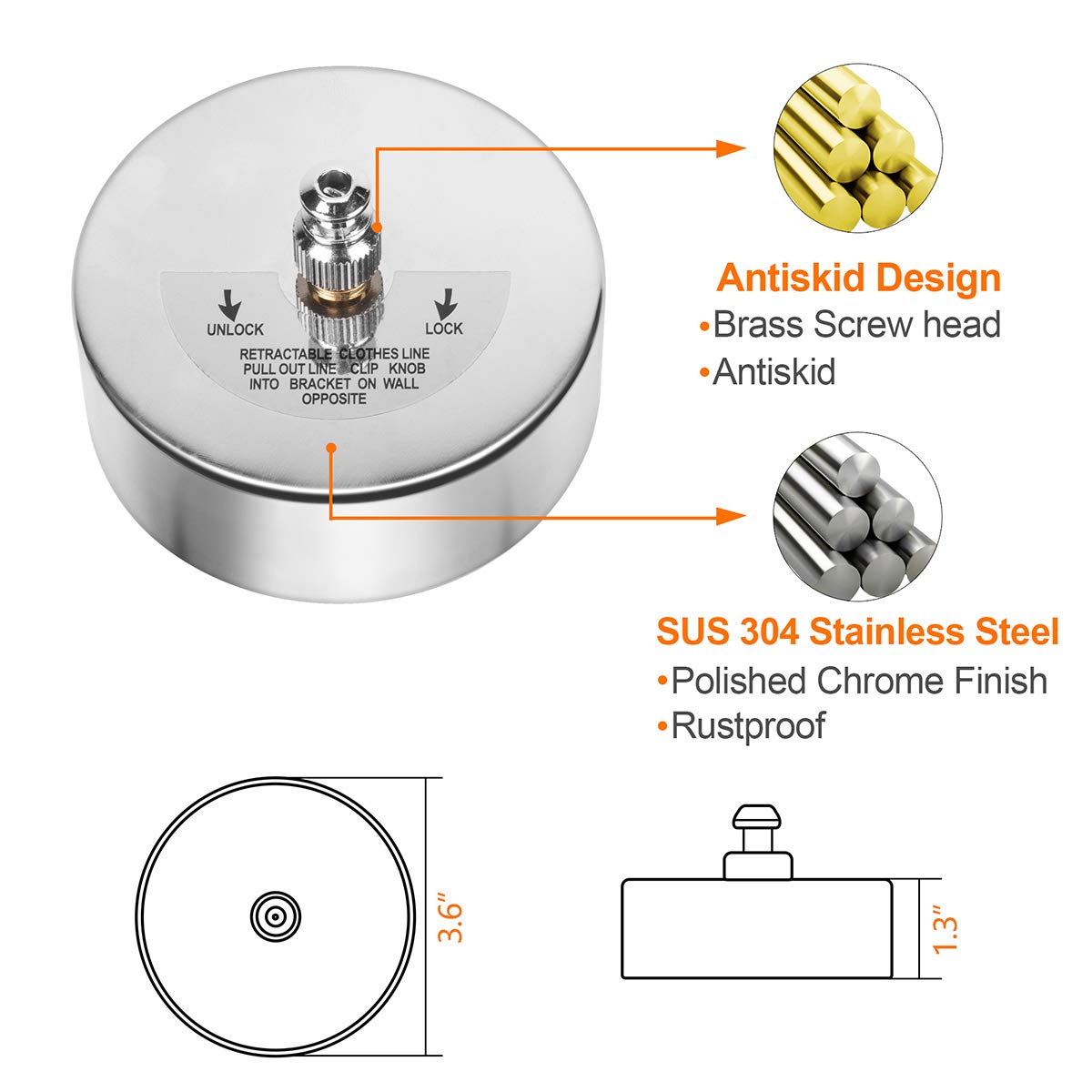 MANGZ 12.5ft Retractable Clothesline - Heavy Duty 304 Stainless Steel, Adjustable Wall Mounted for Indoor & Outdoor Drying - Silver