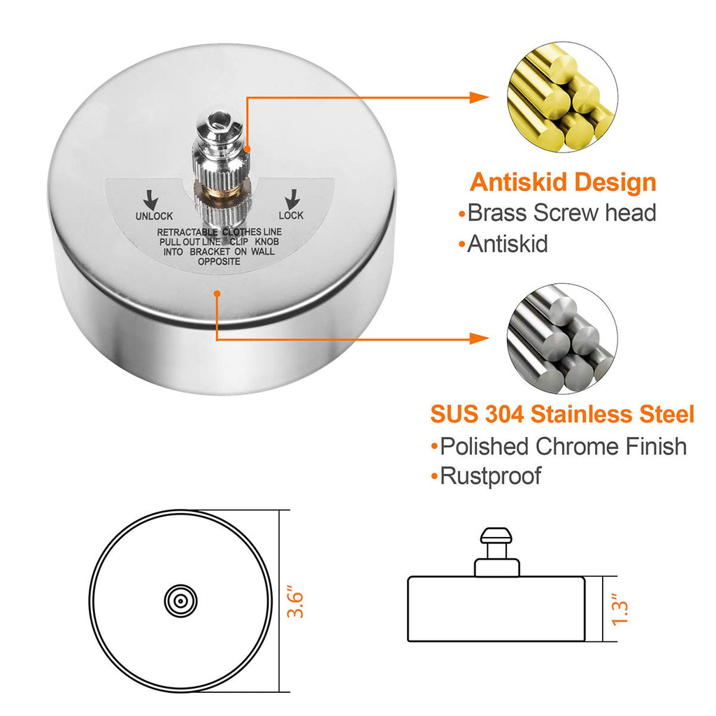 MANGZ 12.5ft Retractable Clothesline - Heavy Duty 304 Stainless Steel, Adjustable Wall Mounted for Indoor & Outdoor Drying - Silver