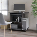 vidaXL Compact Computer Desk - Engineered Wood, Space-Saving High Gloss Gray, Designed for Laptop and Desktop with Sliding Keyboard Tray, CPU Shelf, 2 Extra Shelves, Easy Mobility with Pre-Install...