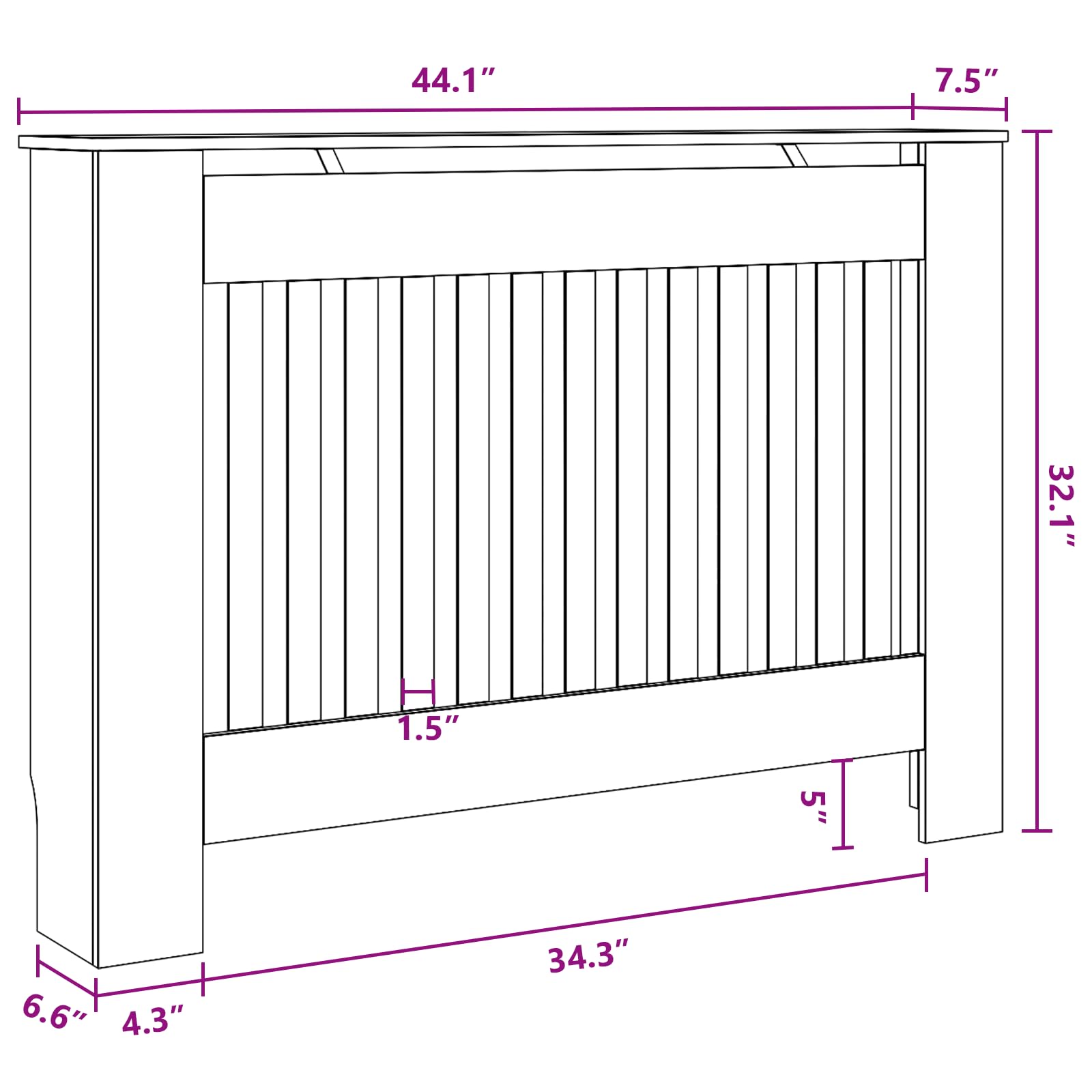 vidaXL Radiator Cover, Slatted Design Heater Cover Cabinet with Top Storage Shelf, Hide Cluttered Pipes, MDF, 44.1''x7.5''x32.1'', White