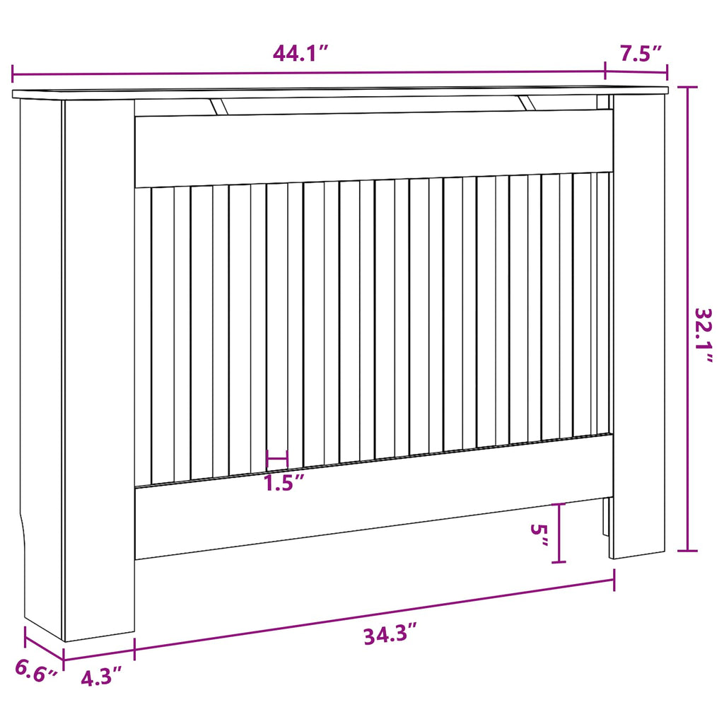 vidaXL Radiator Cover, Slatted Design Heater Cover Cabinet with Top Storage Shelf, Hide Cluttered Pipes, MDF, 44.1''x7.5''x32.1'', White