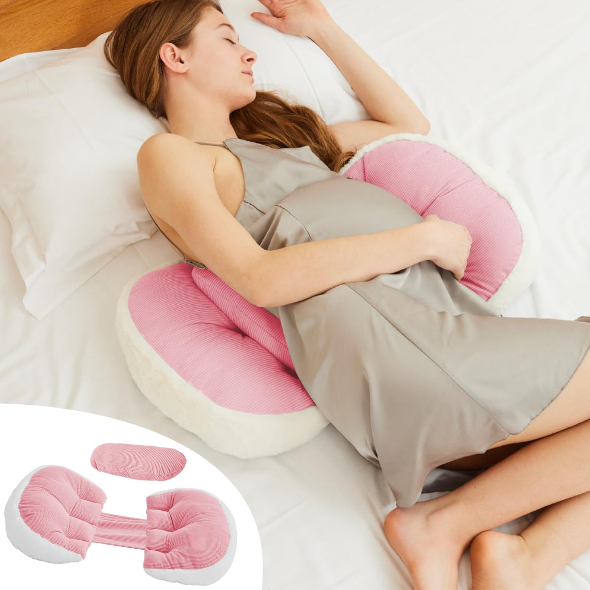 Yzcctixi Pregnancy Pillow For Sleeping, Comfortable Faux Fur Luxury Maternity Pillow Support For Back, Legs, Belly, Hips,Pink