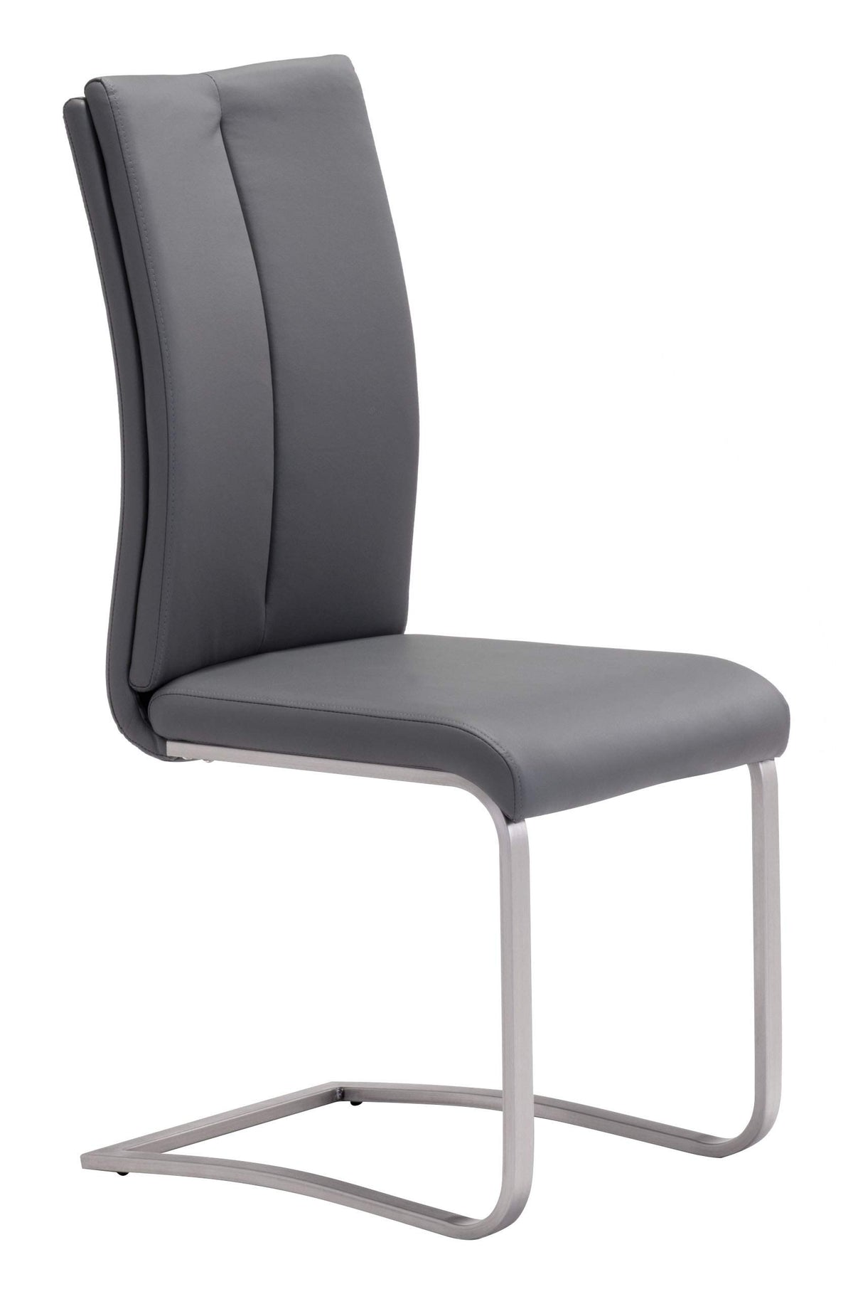 HomeRoots 17.5' x 21.7' x 40.6' Gray, Leatherette, Chromed Steel, Dining Chair - Set of 2