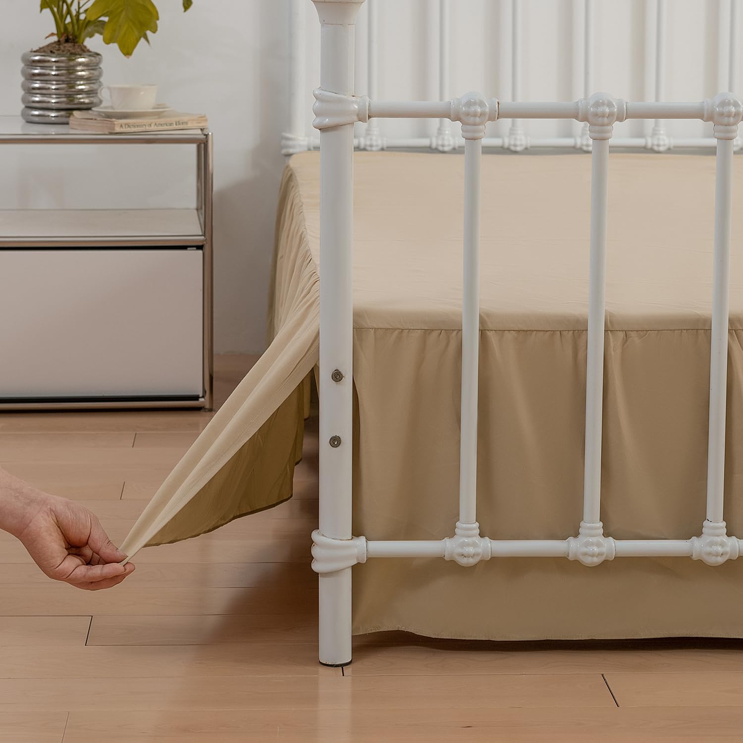 Xuan Dian Bed Skirt Twin Size Ruffled Bed Skirt With Split Corners, 18 Inch Drop Dust Ruffle Bed Skirt With Platform, 18 Inch, L