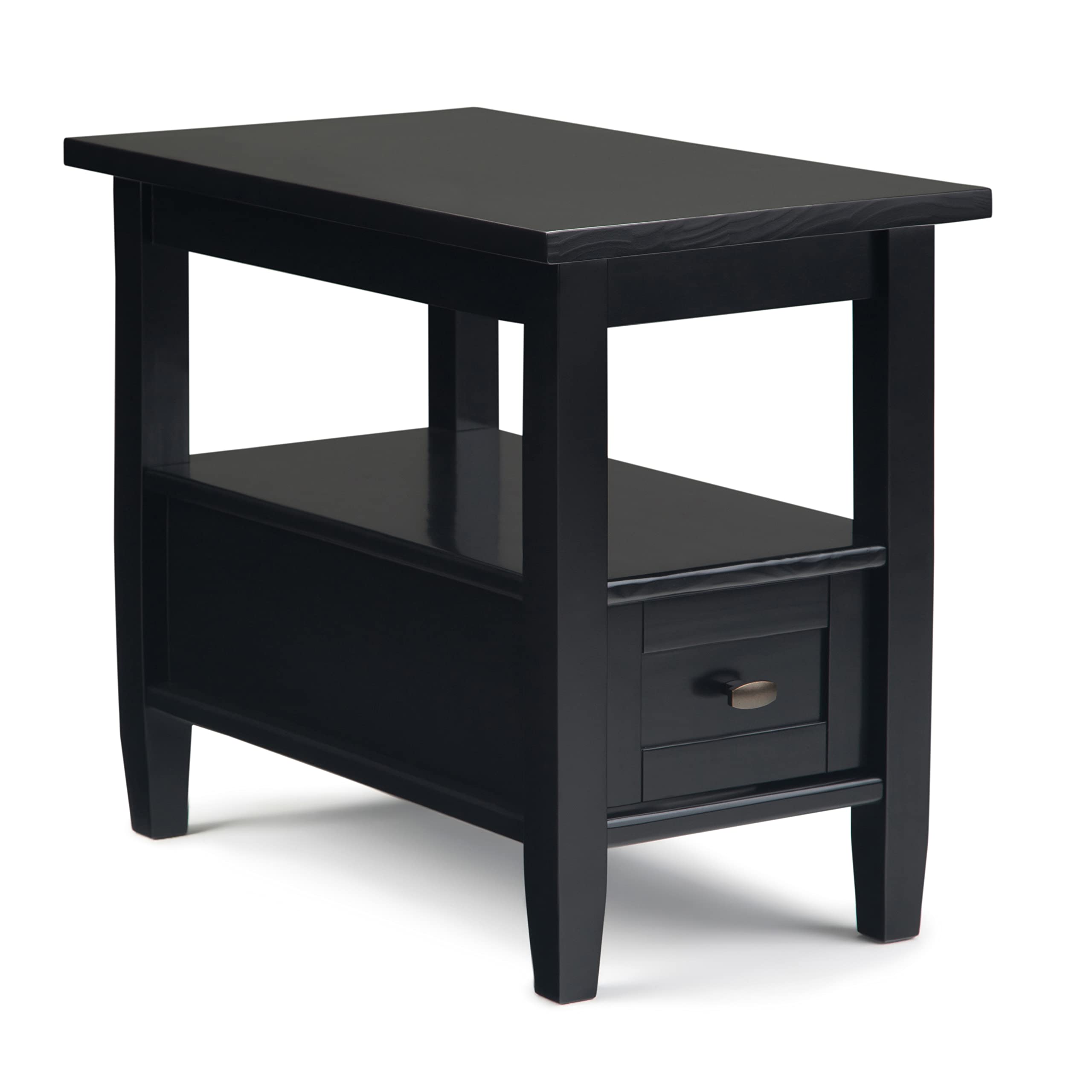 Simplihome Warm Shaker Solid Wood 14 Inch Wide Rectangle Rustic Narrow Side Table In Black With Storage, 1 Drawer And 1 Shelf, F
