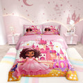 Black Princess Girls Comforter Set,Dreamy Castle Carriage Pink Floral Girly Bedding Set 3 Pcs,Fairy Tale Garden Flowers Brushed