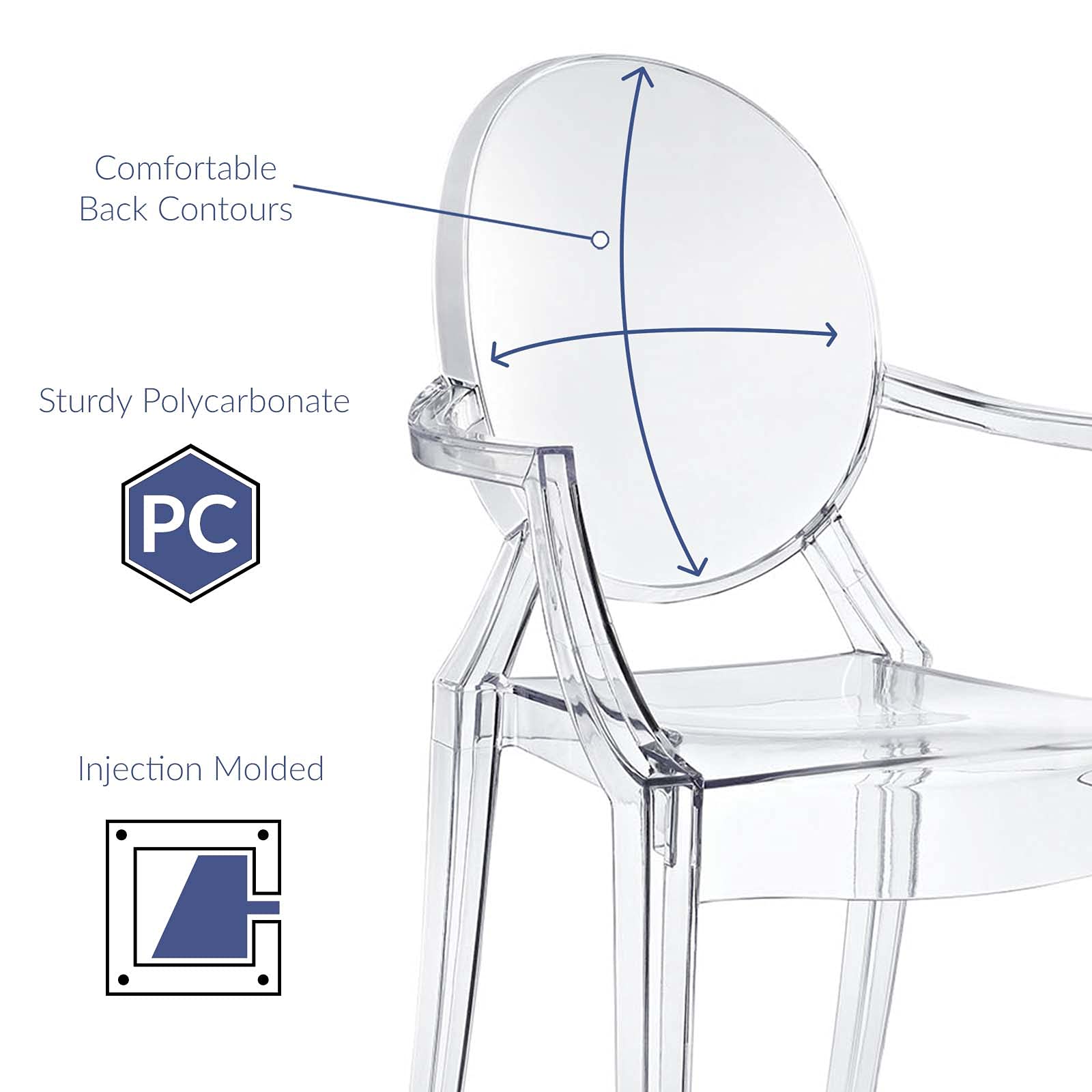 Modway Casper Modern Acrylic Stacking Two Dining Armchairs in Clear