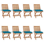 vidaXL 8X Solid Wood Teak Folding Patio Chairs with Cushions Garden Outdoor Terrance Balcony Furniture Wooden Armchair Seating Dining Chair