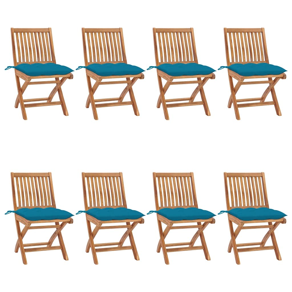 vidaXL 8X Solid Wood Teak Folding Patio Chairs with Cushions Garden Outdoor Terrance Balcony Furniture Wooden Armchair Seating Dining Chair