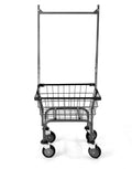 CHAMINUSA Laundry Cart Grey Powder Coated with Double Pole Rack, 1.5Bu (Red, Black, Blue Trim) (Black)