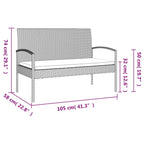 vidaXL Modern Black Patio Bench with Removable Cushion in Sturdy Poly Rattan and Powder-Coated Steel Frame - Ideal for Outdoor Living, Garden Seat with High Load Capacity