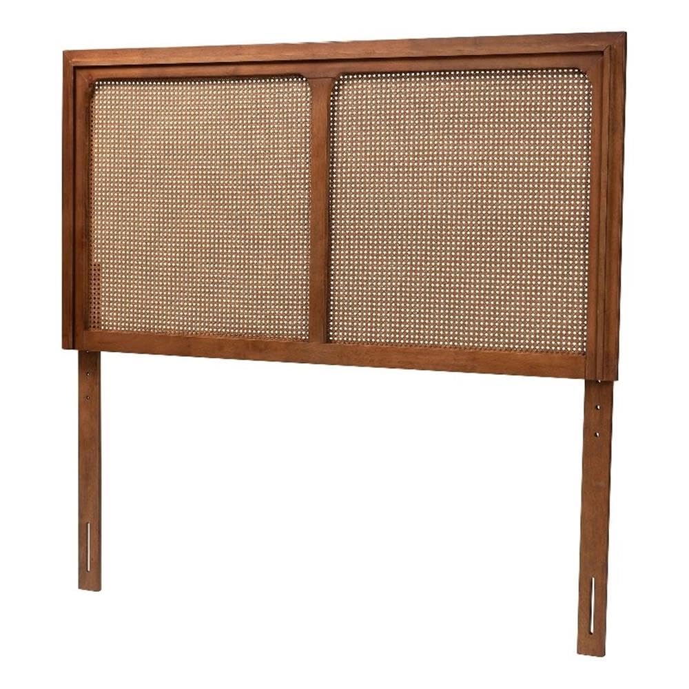 Baxton Studio Prewitt Mid-Century Modern Ash Walnut Finished Wood Queen Size Headboard with Rattan