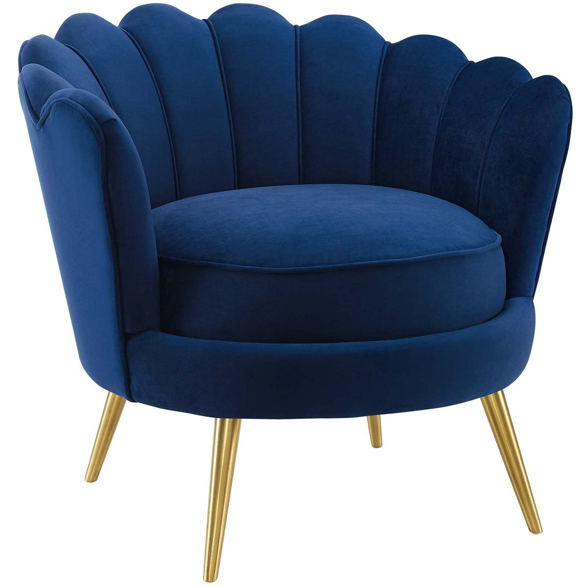 Modway Admire Scalloped Edge Performance Velvet Accent Lounge Arm Chair In Navy