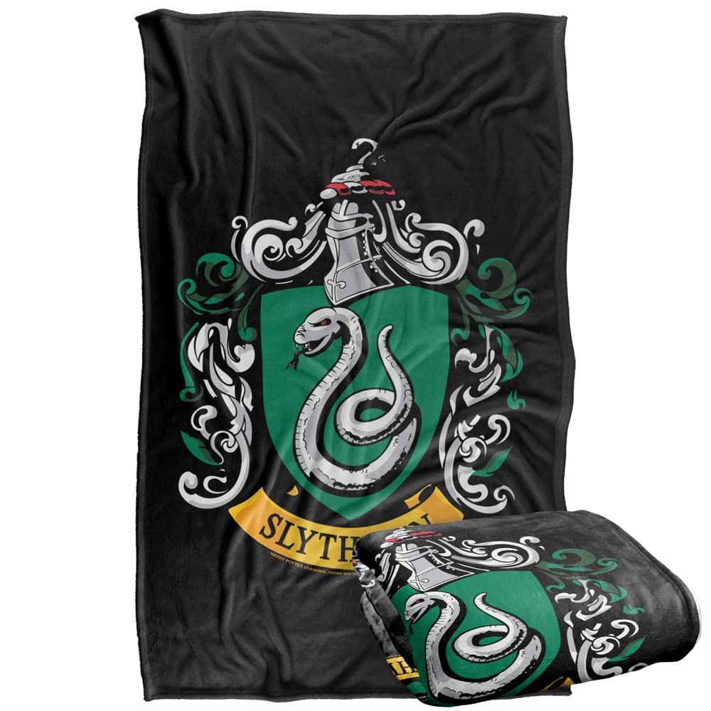 Harry Potter Slytherin Crest Black Silky Touch Super Soft Throw Blanket 36' X 58',Slytherin Crest